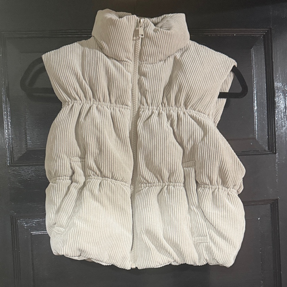 Love Tree Cream Corduroy Puffer Vest with High Collar